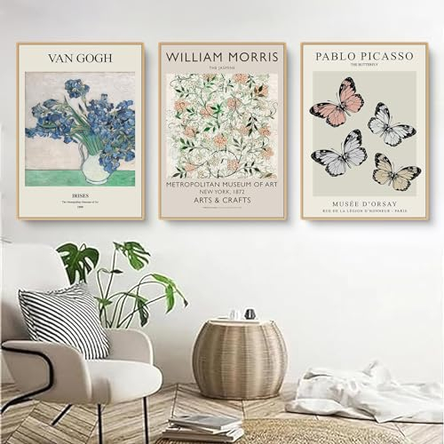 Herfair Matisse Poster 3er Set, Blumen Schmetterling Leinwand Bilder Wohnzimmer, Wandbilder Vintage Aesthetic Kunstdrucke, Ohne Rahmen Wanddeko Kunstposter für Schlafzimmer (40 x 50 cm)