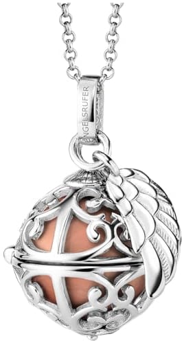 Engelsrufer Damen Halskette aus Sterling Silber mit Klangkugel Anhänger Silber in der Größe XS mit roséfarbener Klangkugel, Karabinerverschluss, nickelfrei, Größe: 45+5 cm, ERN-ER23-16-XS