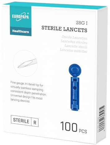 EUROPAPA® Lancetas, Lancetas Desechables EstÉRiles, Lancetas Para Sangre, Lancetas De Seguridad Para DiabÉTicos, 100 Piezas, Medidor De Glucosa En Sangre Serie EUROPAPA BG Aplicable