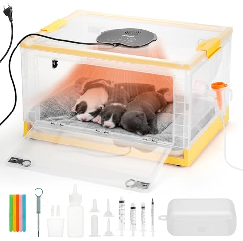 TURBRO Incubadora para Cachorros y Gatitos de 85L, con Control Preciso de Calefacción y Ventilador, Panel LED Multifuncional, Nebulizador, Monitoreo de Temperatura y Humedad