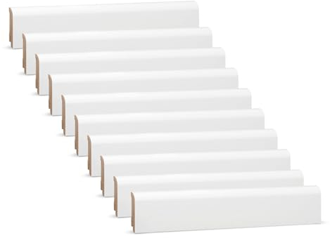 Vorteilspack KGM Sockelleiste Oben Rund - Weiß lackierte Fußbodenleiste aus Kiefer Massivholz - Maße: 2400 x 18 x 58 mm - 10 Stück / 24M