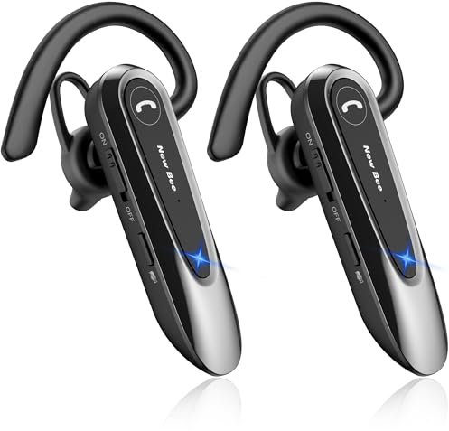 New bee Bluetooth Headset Wireless Freisprech Telefon mit Dual Mic V5.0 Freisprech-Bluetooth-Ohrhörer mit 25 Stunden Sprechzeit Mic Mute Zwei-Geräte-Verbindung für iPhone, Android und Laptop (2 Pack)