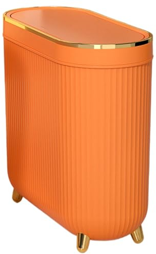 Weddflower Bathroom Trash Can Slim Trash Can 3.2 Gallons Kitchen Garbage with Press Top Lid Plastic Bin Waste Basket for Bedroom, Office, Living Room Orange