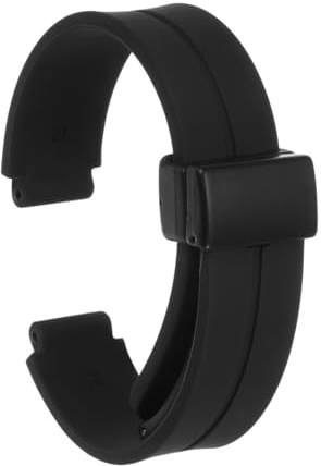 QUARKZMAN Bracelet de Montre en Silicone Magnétique 12mm à Dégagement Rapide, en Caoutchouc Souple Imperméable avec Boucle Pliante en Métal Noir pour Hommes et Femmes, Noir