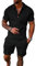 amropi Herren Sportanzug Sommer Trainingsanzug Kurzarm Reißverschluss Top und Shorts Kleidung Set Schwarz, M