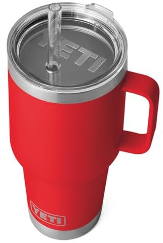 YETI Rambler Straw Mug, Stainless Steel Vacuum Insulated Mug with Stronghold Lid, Rescue Red, 35 oz (1035 ml)