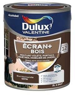 Dulux Valentine Peinture Extérieure Ecran+ Bois - Haute résistance aux intempéries et aux UV, anti-encrassement, couleur longue tenue - Brun Normandie 2 L