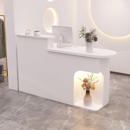 YVYKFZD Empfangstheke Rezeption mit Theke, offene Rezeptionstheken, Empfangstresen Holztheke mit verschließbaren Schubladen, verkaufstheke Thekentisch fürs Büro(White R,55.1x19.6x41.3)