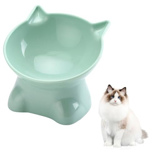 Gamelle surélevée pour chat avec inclinaison de 15 °, gamelle pour chat pour nourriture et eau, parfaite pour les animaux de compagnie, chats et chiots (vert, uni)