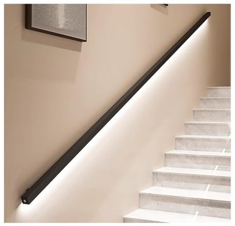 Quadratische Treppenhandläufe, Geländerhilfen mit LED-Licht, Treppengeländer aus Metall, Sicherheitsgeländer für ältere Menschen, Handstützgeländer, Korridorstange (Farbe: Schalter, Größe: 250 cm)