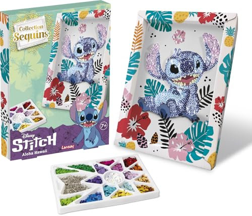 COLLECTION SEQUINS - Disney Stitch Set - Erstellt ein glitzerndes Bild aus Stitch Sequins - Inklusive Aufbewahrungsfach - Trennt und organisiert die Sequins einfach - Ab 7 Jahren