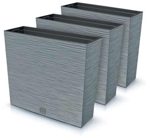IMJ-Global Furu Case Lot de 3 pots à fleurs rectangulaires en plastique, 58 x 18 x 49,8 cm, pour intérieur extérieur, gris, 44 litres, design moderne