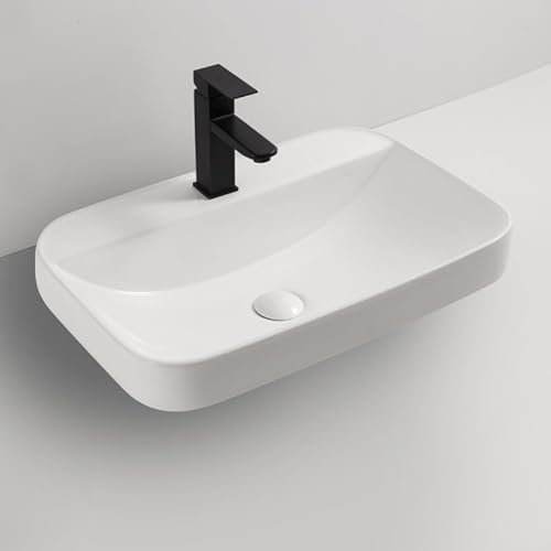 Lavabo semincasso moderno in ceramica bianco 60x40x16,5H cm