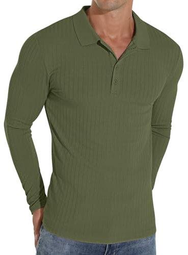 Sailwind Polo Shirts for Men Long Sleeve Tshirts Slim Fit Casual Shirts Classic Stretch Tops Golf Tee (Olive Green, M)