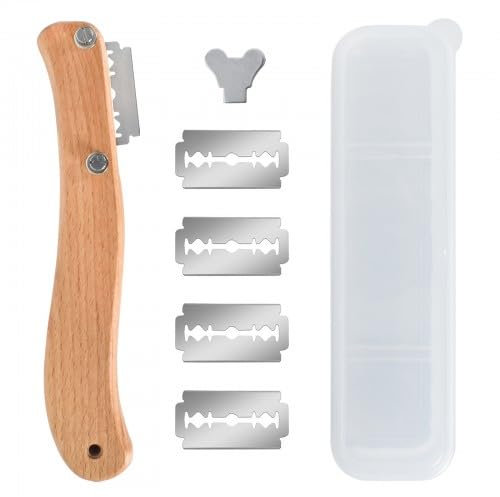 Cleminsta Taglierino Pane, con 5 Lame Sostituibili in Acciaio Inossidabile, Lametta per Pane, Coltello da Panettiere, Taglia Pane Lametta, Lama Pane, per Intagliare Modelli di Pane Crudo