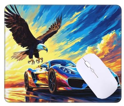 Tapis de Souris Gamer 60 x 40 cm Tapis de Souris Eagle Voiture Tapis Souris Gaming Accessoire, avec Bord Cousu et Base en Caoutchouc Antidérapante, Surface Spéciale Texturée Résistant à Usure T-6851