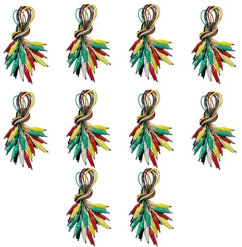 100 Stück Krokodilklemmen mit Kabel, Prüfleitungen mit Krokodilklemmen Doppelendige Messleitung (50 cm)