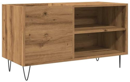 vidaXL record cabinet sideboard - artisan oak vinyl player stand with ample storage, engineered wood & iron feet