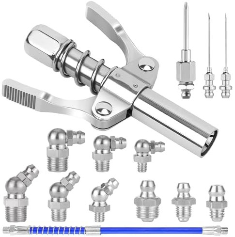 HIMOMO G Grasso Pistola Accoppiatore, Doppia Impugnatura Testina Ingrassatore, con Tubo da 30cm, Grasso Raccordo M6 M8 M10,per Tutti Pressa per Grasso