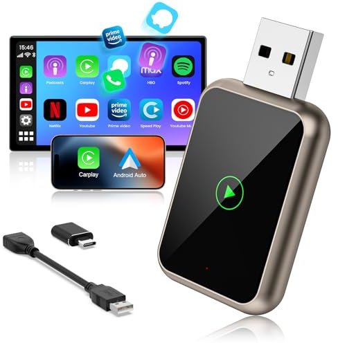 Wireless Carplay Adapter for iPhone, Android Auto Wireless Adapter, 2 in 1 Mini Car Play Adapter for Factory Wired CarPlay and Android Auto Cars, Plug&Play for Cars 2016+, USB-C/USB for iPhone/Android