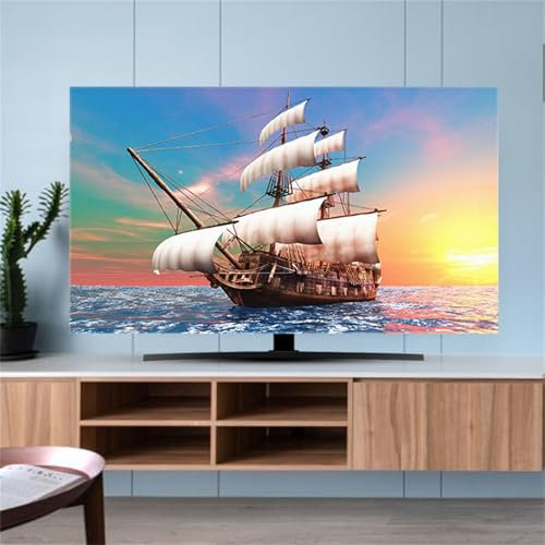 Hixingo Housse de Protection Télévision, Motif Lever de Soleil 3D Housse TV 32-80inch Housse de Télévision Élastique Housse Protection Écran Ordinateur (65inch,Voilier)