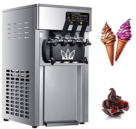 SaryEdge Macchina per Gelato Soft Commerciale, gelatiera con Pannello LCD, gelatiera con 3 Gusti, Grande capacità, tramoggia da 2 * 3 l(