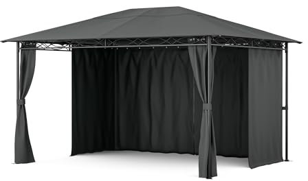 blumfeldt Mondo Tonnelle 3x4 – Cadre Acier, avec Rideaux, Résistant aux Intempéries, Tonnelle de Jardin, Facile à Assembler, Gris Foncé