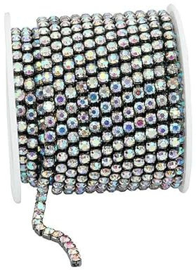 SS6-SS18 Crystal Rhinestone Cup Chain Sew on Glass Rhinestone Trim Chain Glue On Colorful Cup Chain for DIY Craft-Gun Black Crystal AB-SS18-4.4.0mm-10yards-roll