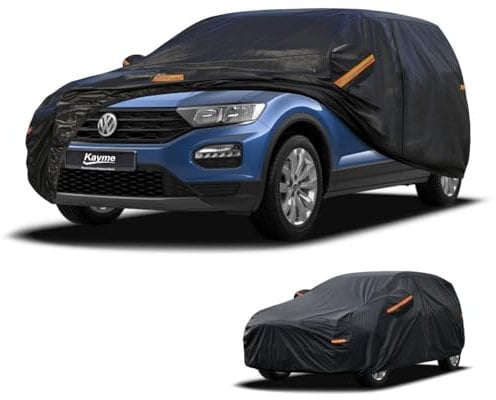Kayme SUV Car Cover Waterproof Breathable, 4x4 Car Cover Sun Dust Protection Outdoor, Fit for VW T-roc, Nissan Qashqai, Kia Sportage, XC40, Audi Q3, Tucson etc. View Vehicle Size Chart A11, Black