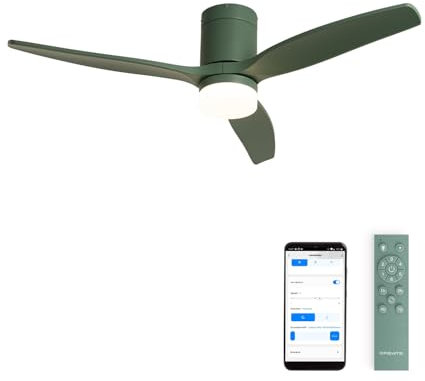 CREATE / WINDCALM M/Ventilador de techo ABS con luz verde sage con Wifi y mando / 40W, Silencioso, Ø132 cm, 6 velocidades, 3 temperaturas de luz, temporizador, función verano-invierno