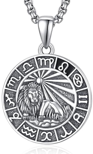 ADMETUS 12 Sternzeichen Halskette Silber 925 Tierkreiszeichen Anhänger Schmuck Runde Sternzeichen Konstellation Kette Geschenke für Männer mit 2.5mm 22+2 Rolo Ketten