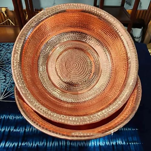 Portable Pedicure Copper Bowl, Hand-Hammered Basin, 41cm Diameter, Curly Edge Design for Foot Bath, Soaking Feet, Wedding Celebration, Face Washing