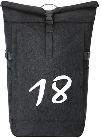 Huuraa Kurierrucksack 18 Geburtstag 30-44 Liter Black Melange Fairtrade Rolltop Rucksack Geschenkidee