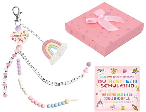 WUSJCOF Schultüte Füllung, Rechenkette Geschenk Einschulung Mädchen, Füllung Schultüte Mädchen, Schulkind 2025 Mädchen Glücksbringer Schulanfang Geschenke für Mädchen mit Grußkarte Geschenkbox
