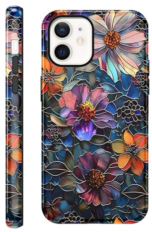 Phoona Colorful Flower Pattern Case for iPhone 12 6.1, Aesthetic Trendy Stylish Dsign for Girl Women, Shockproof Slim Soft TPU and Hard PC Frosted Double Protective Cover