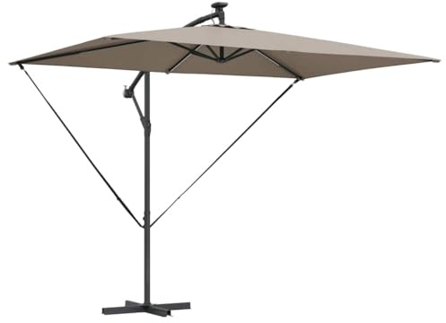 vidaXL Parasol Banane à mât déporté Taupe 294 x 200 x 254 cm, Parasol Moderne inclinable, Solution d'ombre extérieure, résistant au Vent pour se détendre cet été