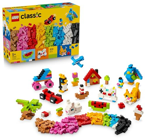LEGO Classic Creative Colourful Bricks Set - Fine Motor Skills Toy - Build Animals, Dinosaur Figures and Vehicles incl. Plane & Car - Birthday Gift for 5+ Year Old Boys & Girls - 11045
