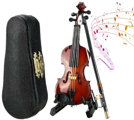 Ofcwoa Kleine Geige mit Klang - 12,7 cm Schreibtischdekoration,Mini Musikinstrument - Für Schreibtisch Nachttisch Bücherregal Kinderregal Hobbyisten Sammler Musikliebhaber Rollenspiel