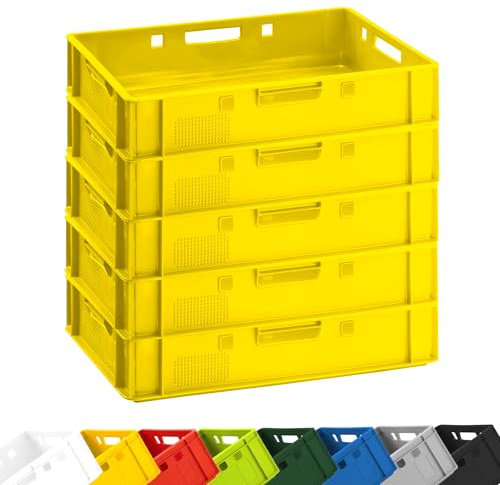 Fleischerkiste E1 60x40x12,5 cm Gelb Eurobox Stapelbar Lagerkiste Robust | BURI, lebensmittelecht, flach, Metzgerkiste, Lagerkiste, robuster Kunststoff, Made in Germany, Transportbox, vielseitig