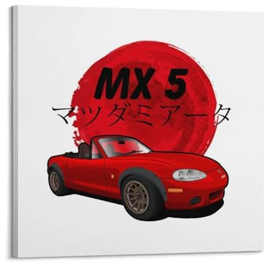 OKNGB Vintage-Sportwagen-Poster MX-5 Rennwagen, dekoratives Gemälde, Leinwand-Kunstbild, 40 x 40 cm