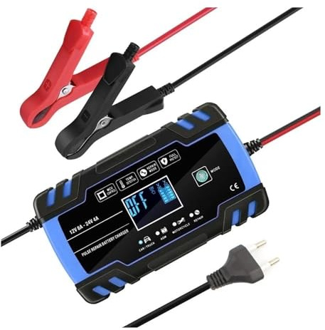 12V/24V 8A Smart Battery Charger, FOXSUR Automatic Start Fast Charger, suitable for cars, motorcycles, and trucks, deep cycle wet and dry use(Dark Grey)