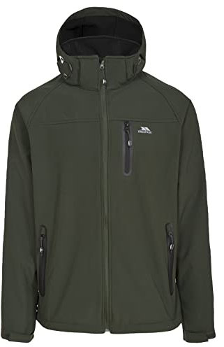 Trespass Accelerator II, Olive, XS, Wasserdichte Softshelljacke mit abnehmbarer Kapuze für Herren, X-Small, Grün