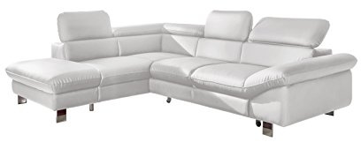 Mivano Ecksofa Driver in modernem Design / Ledersofa in L-Form mit Ottomane links / Inkl. verstellbare Kopfstützen / 266 x 73 x 214 / Kunstleder weiß