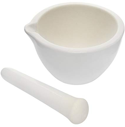 Small Porcelain Mortar & Pestle, thick walled, Outer dia 80mm (3.15) Textured Bowl and spout - 60ml (2 oz)