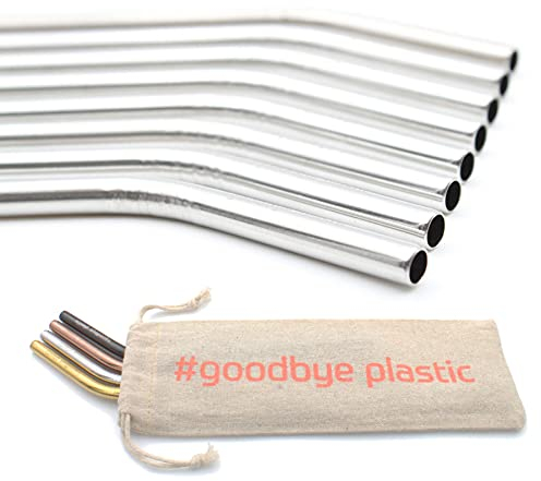 GERNEO® – Testato in laboratorio – cannuccia riutilizzabile in acciaio inox 304 – Set da 8 + spazzola per la pulizia + borsa – diritto di restituzione, adatto per bambini