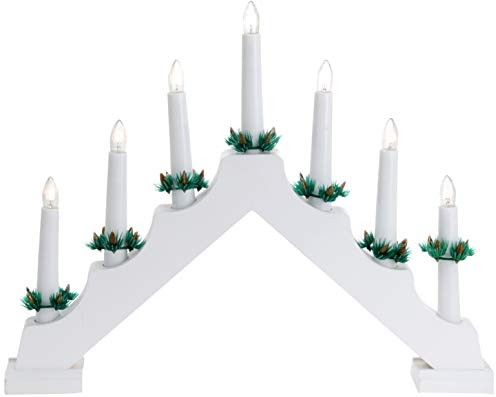 matrasa Kerzenbrücke Schwibbogen Lichterbogen aus Holz - 7 LED Kerzen - 30 cm weiß batteriebetrieben
