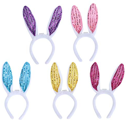 Amosfun 5Pcs LED Leuchten Üppigen Hasenohren Stirnband Bunny Haarband Kopfschmuck Party Foto Requisiten für Karneval Ostern Parteibevorzugung