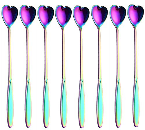 Falytemow - Cucchiai in acciaio inox 304 per caffè, tè, dessert, bevande, miscelazione, frullati, confezione da 8 8 pezzi di colore magico a forma di cuore.