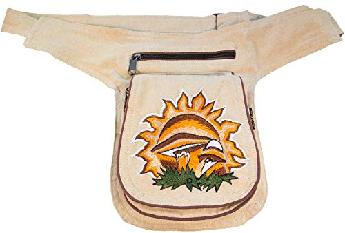 KUNST UND MAGIE Bauchtasche Mushroom Gürteltasche Festivaltasche Sidebag, Farbe:Naturfarben
