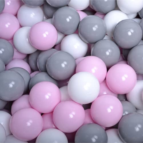 MEOWBABY 100 ∅ 7Cm Bolas Certificadas para Niños Bolas de Baño de Colores Bolas de Plástico para Niños Piscina Fabricadas en EU Blanco/Gris/Rosa Pastel